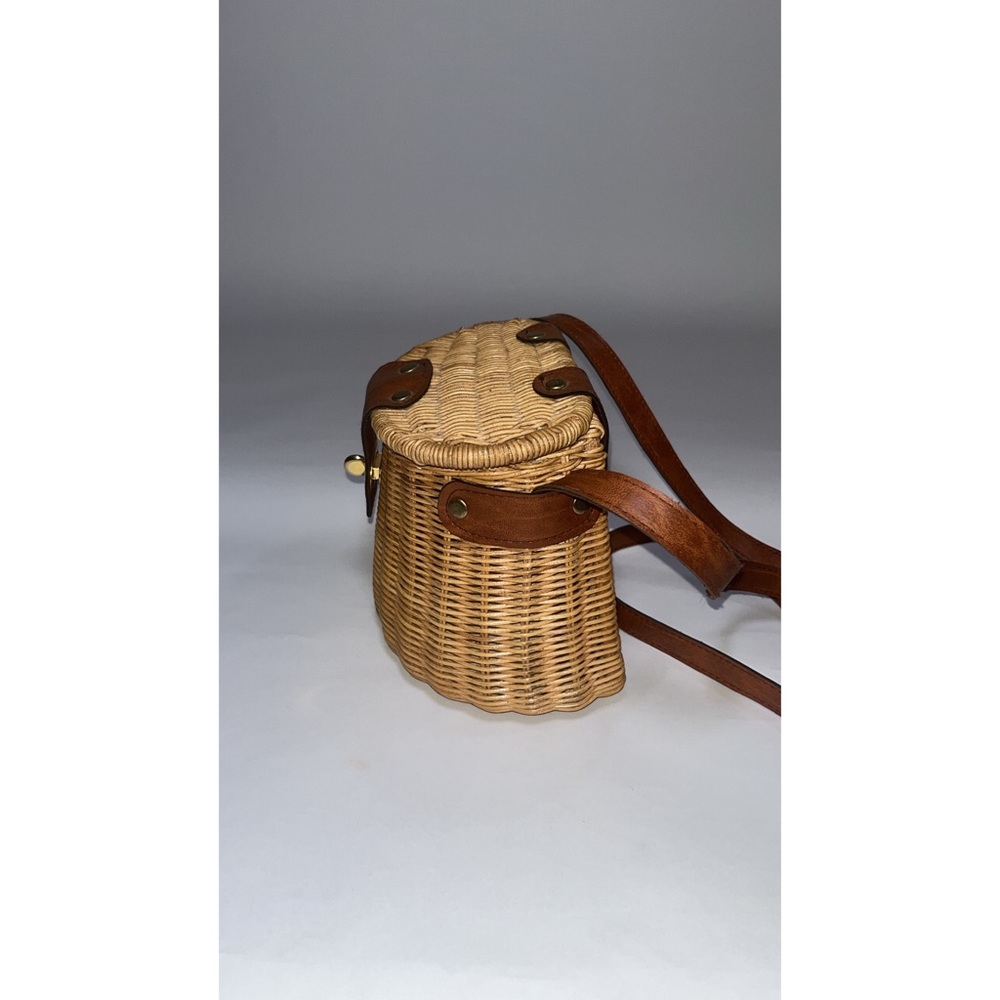 Rattan Basketweave Crossbody Bag w/ Leather Strap - Picture 6 of 6